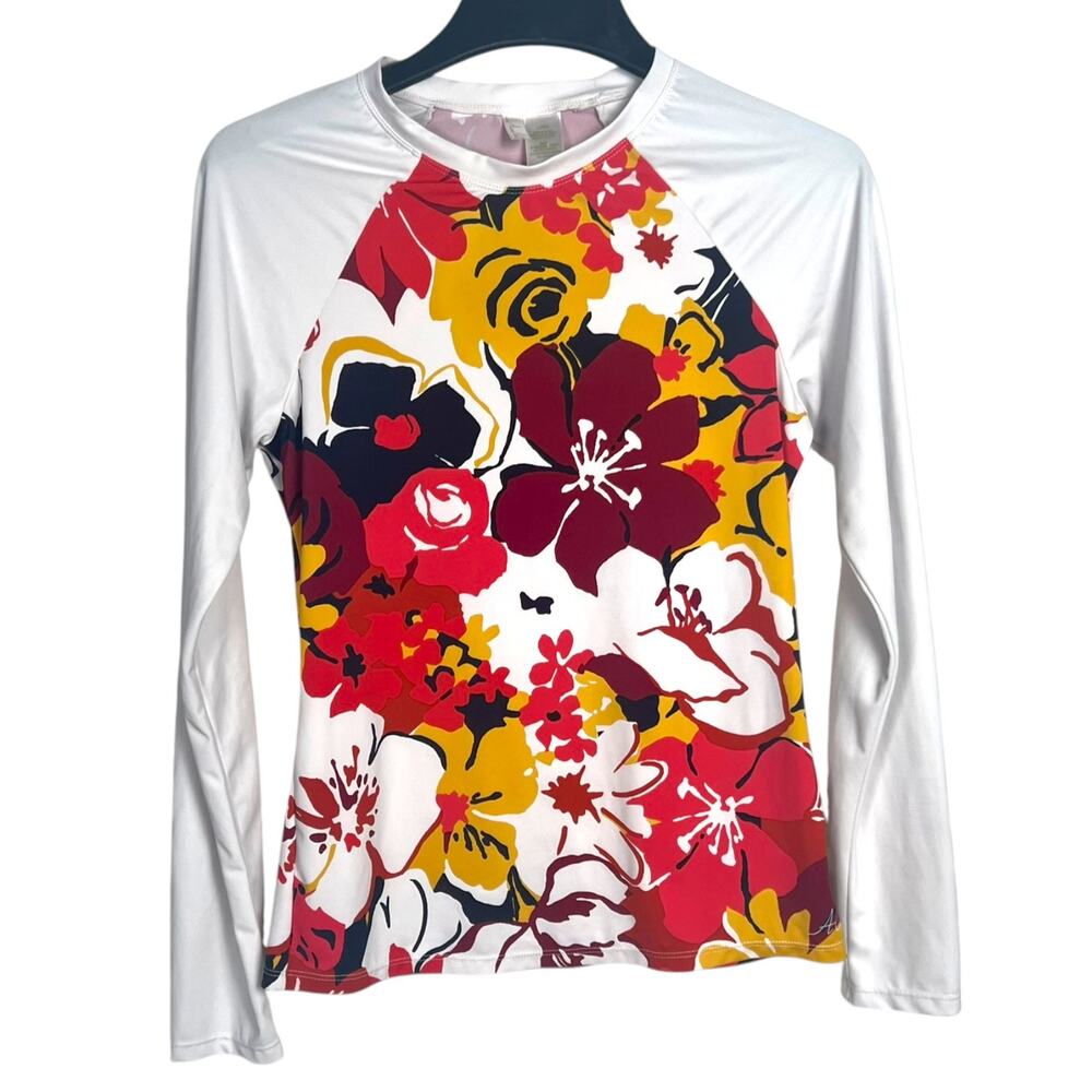 Anne Cole Women's Size L Swim Shirt Rash Guard Long Sleeve Floral Print Beach